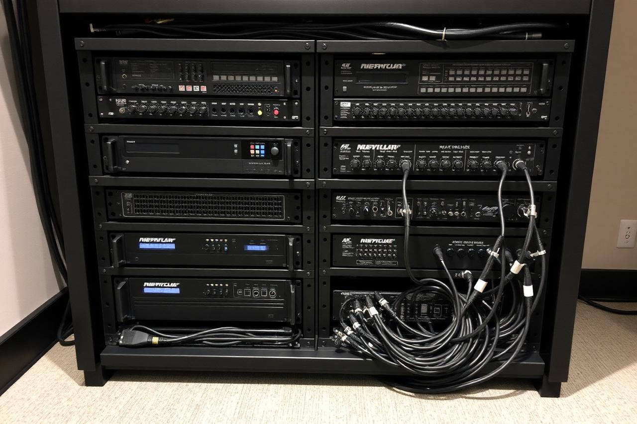 Amplifier rack installed in a service room