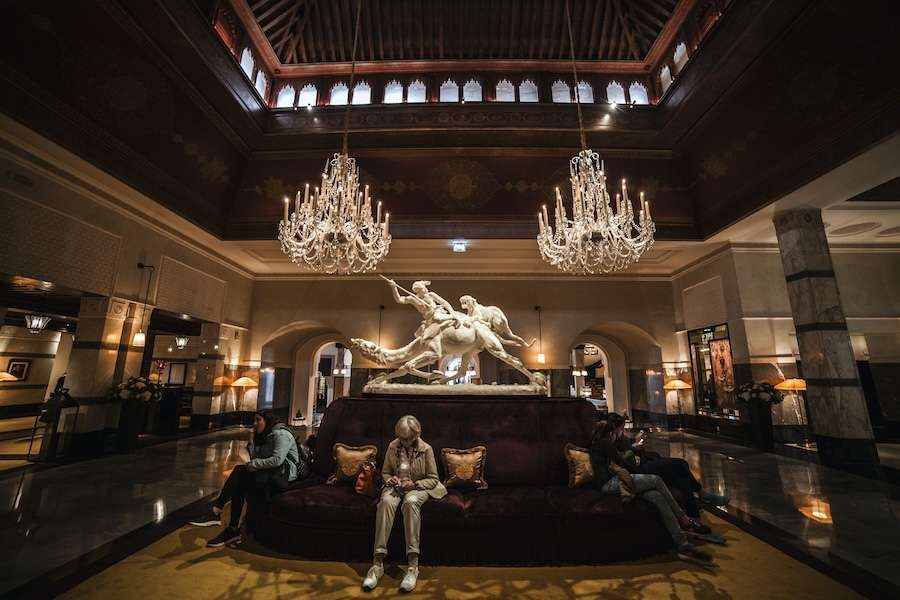 Hotel lobby with ambient background music