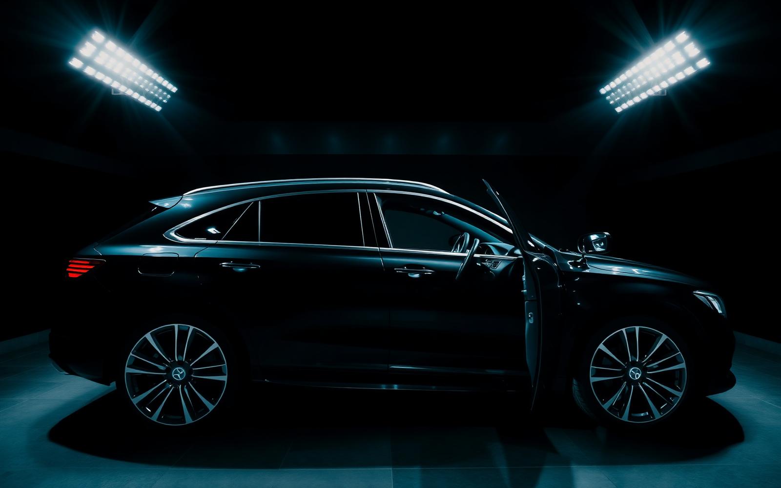 Spotlit car in a handover suite