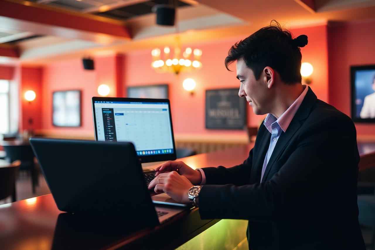 Manager controlling music zones on a laptop